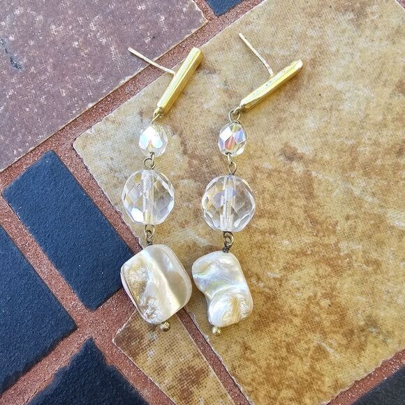 Vintage Mother of Pear Post Back Dangle Earrings - Picture 1 of 2